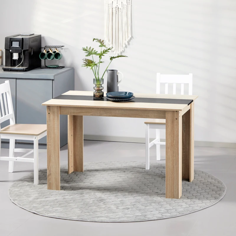 HOMCOM Masă de sufragerie modernă din lemn pentru 4-6 persoane, 120x69x75cm, culoare negru și lemn
