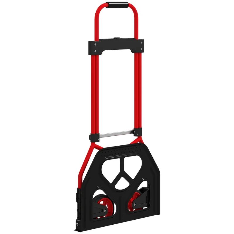 HOMCOM Carretilla Plegable con Mango Telescópico Ajustable Carga 60 kg Carretilla de Mano con Ruedas para Garaje Oficina Rojo