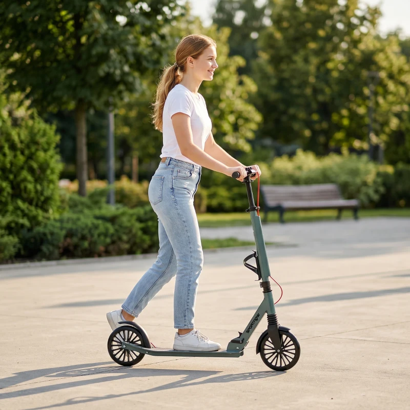 SPORTNOW Foldable Kick Scooter with Height Adjustable Handlebar, One-click Folding Adult Scooters with 200 mm Big Wheels, Silver Tone