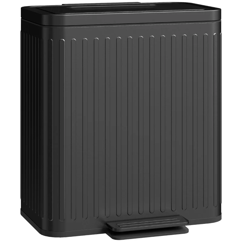 HOMCOM Küchenmülleimer, 2 x 20 L-Fächer, effiziente Mülltrennung, Fußpedal, Kunststoff, Metall, Schwarz