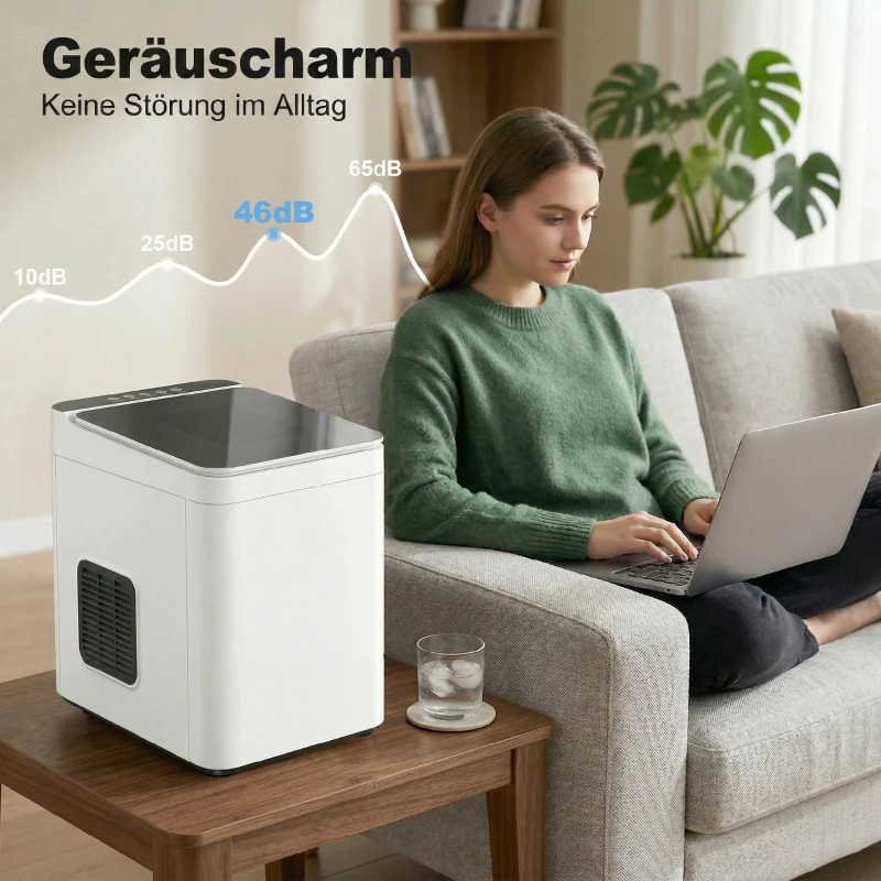 HOMCOM Tisch-Eismaschine Selbstreinigend Kompakter Eisbereiter mit Schaufel und Korb Weiß