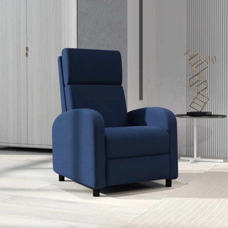 HOMCOM Fotoliu Relax Reclinabil Manual până la 160° cu Suport pentru Picioare, Albastru