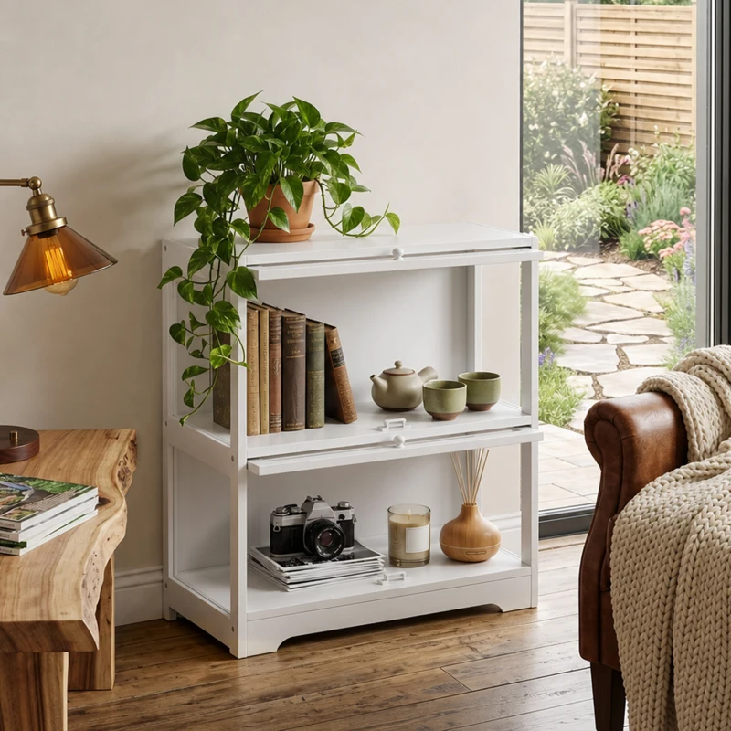 HOMCOM Vitrină expozitoare pentru colecții cu 2 niveluri, uși abatabile din acrilic pentru figurine 59,5x30x73 cm Alb