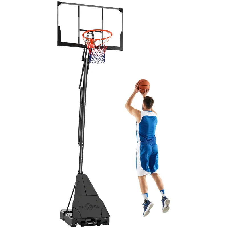 SPORTNOW Coș de Baschet Portabil pentru Exterior, Reglabil 2,45-3,05 m, Panou Rezistent la Șocuri, Reglare cu Manivelă