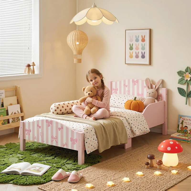 AIYAPLAY Pat Montessori pentru Copii 3-6 Ani Design în Formă de Fundă cu Protecții Anti-cădere, 146 x 76,5 cm, Roz