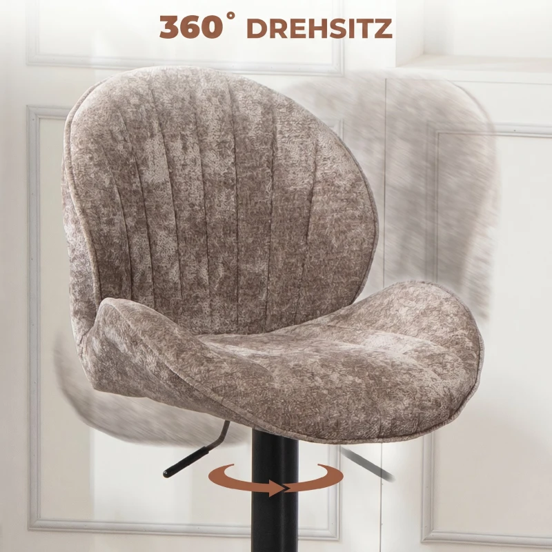 HOMCOM 2er-Set Barhocker, Stoffbezug, verstellbare Sitzhöhe, drehbar, Stahlrahmen, Braun