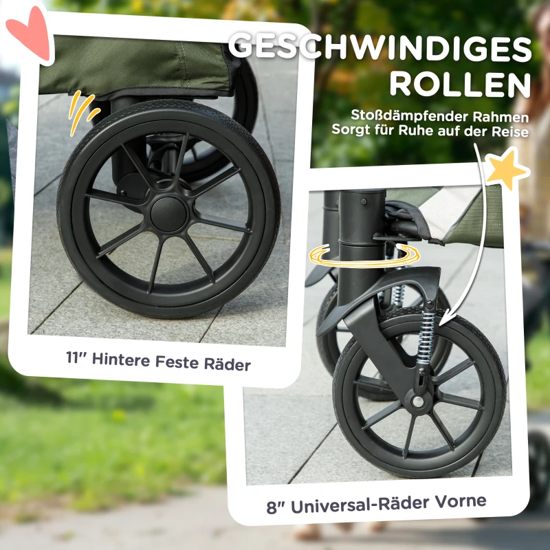 PawHut Opvouwbare Hondenbuggy voor 2 Kleine Honden tot 25 kg Donkergroen(m-6)