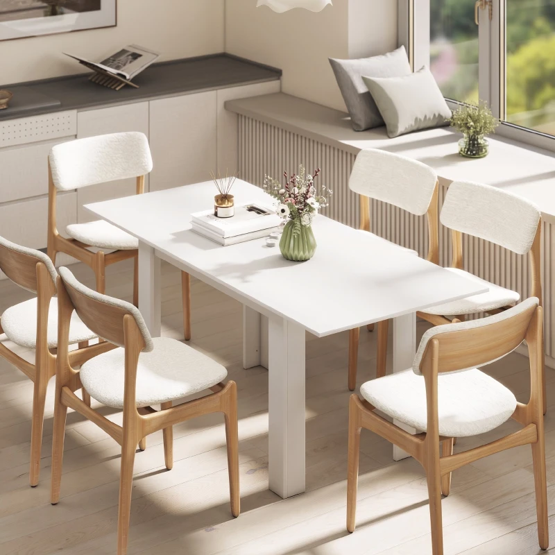 HOMCOM Masă Extensibilă de Luat Masa pentru 6-8 Persoane, 140-180 x 80 cm, Alb