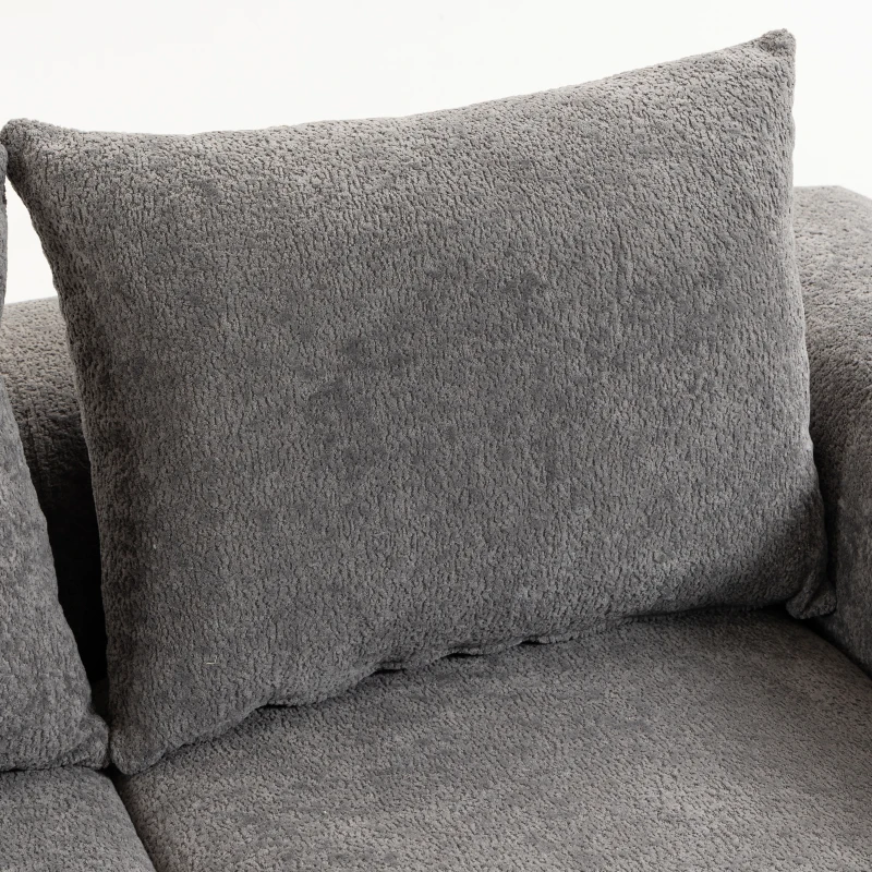 HOMCOM Canapé 3 Places en Chenille 220 cm, Canapé Salon Moderne avec Assise et Accoudoirs Larges, 3 Coussins, Gris