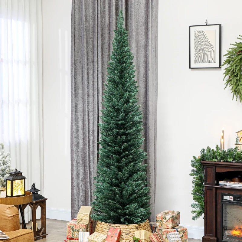 HOMCOM Árbol de Navidad Estrecho 210 cm con 401 Ramas Soporte Metálico Fácil de Montar para Interior Verde