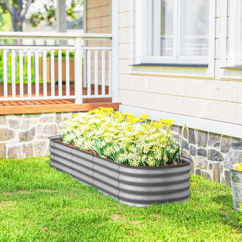 Outsunny Hochbeet Pflanzenbeet, modulares Hochbett, geschützte Kanten, Design ohne Boden,  195 x 62 x 30 cm, Silber