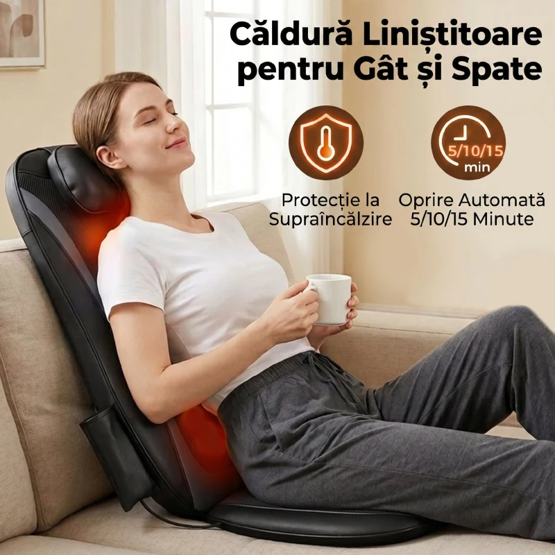 HOMCOM Scaun de Masaj cu Încălzire, Shiatsu și Frământare pentru Spate, Vibrație pentru Șolduri și Coapse, Negru