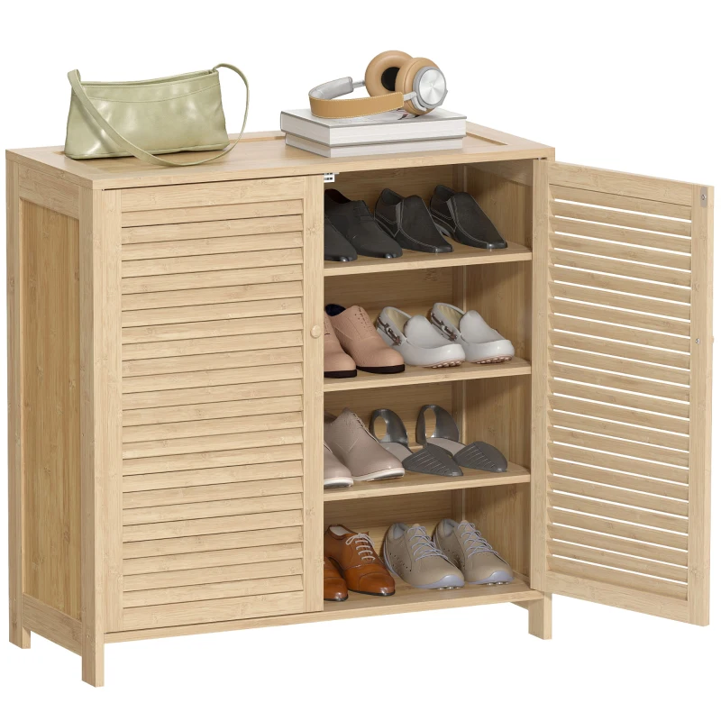 HOMCOM schmaler Schuhschrank, Rattan, schmal, hoch, Holz, kleine Schublade, dünn