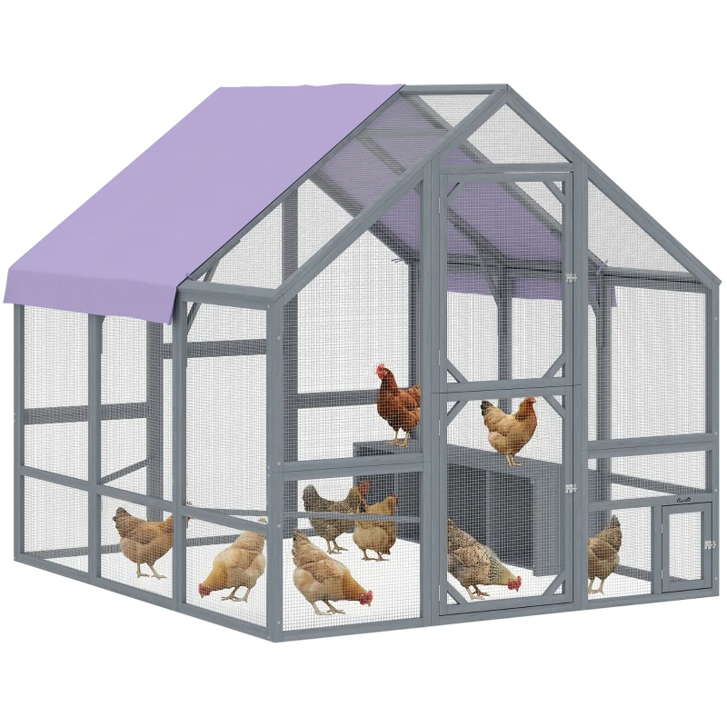 PawHut Hühnerstall mit wetterfestem Tuch 2 Nistkasten 2 Sitzstange für 8-10 Hühner Holz 211 x 186,5 x 185,5 cm Dunkelgrau