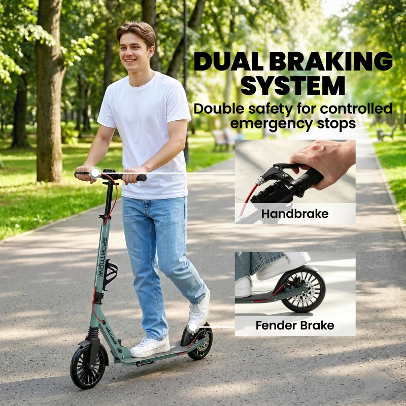 SPORTNOW Foldable Kick Scooter with Height Adjustable Handlebar, One-click Folding Adult Scooters with 200 mm Big Wheels, Silver Tone