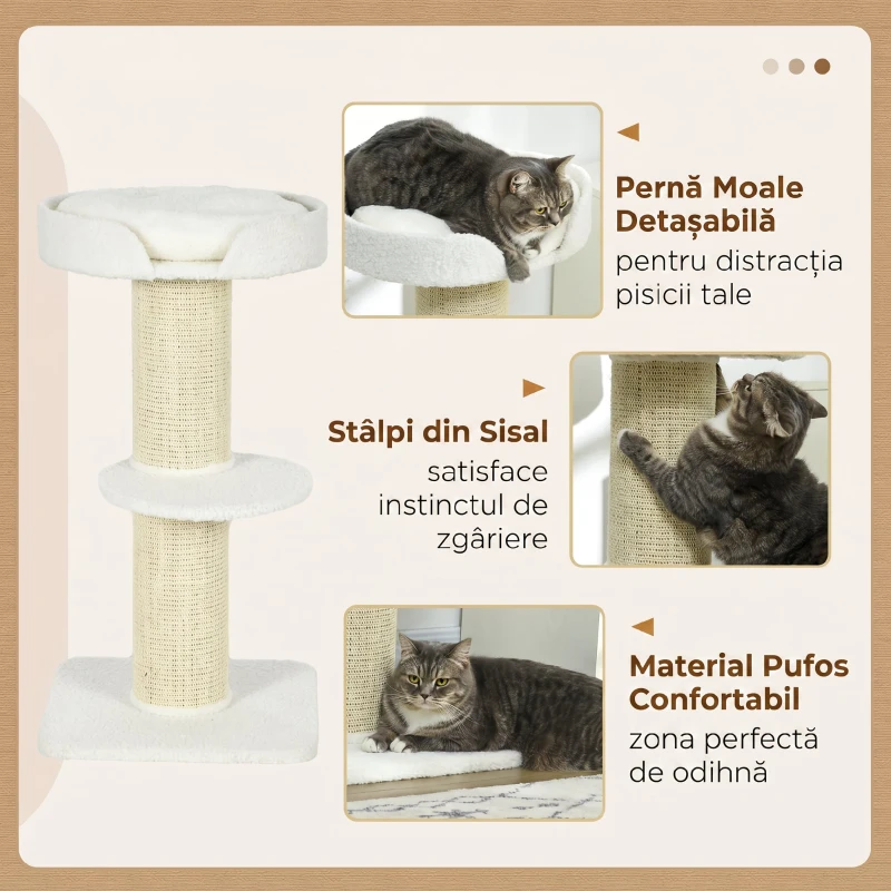 PawHut Stâlp de Zgâriat Per Pisici Con Lettino, Rivestimento Peluche E Palo In Sisal