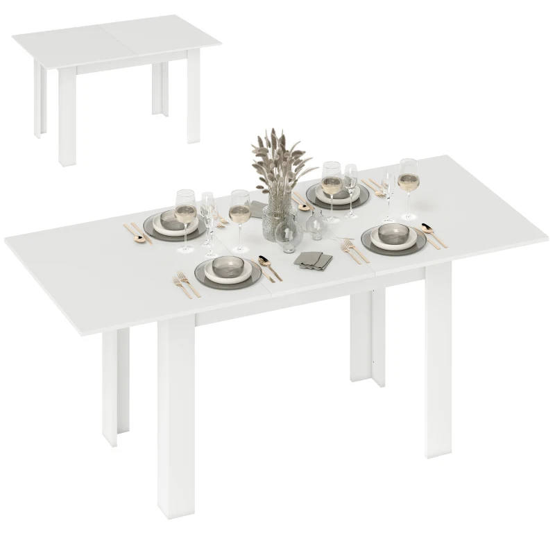 HOMCOM Masă Extensibilă de Luat Masa pentru 6-8 Persoane, 140-180 x 80 cm, Alb