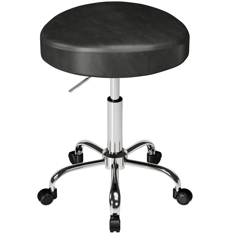 HOMCOM Rollhocker aus PU-Leder, höhenverstellbarer Salonhocker mit gepolsterter Sitzfläche, drehbarer Beautyhocker auf Rollen