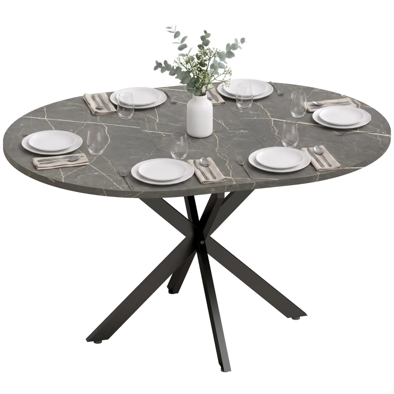 HOMCOM Mesa de Comedor Extensible Ovalada para 4 a 6 Personas con Extensión 100-135 cm Efecto Mármol Negro