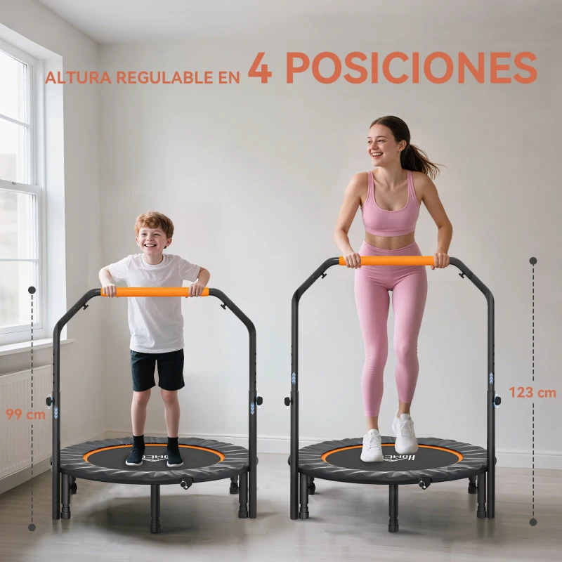 HOMCOM Cama Elástica Plegable Ø102 cm con Mango Ajustable Marco de Acero para Entrenamiento Piernas Cuerpo Negro y Naranja