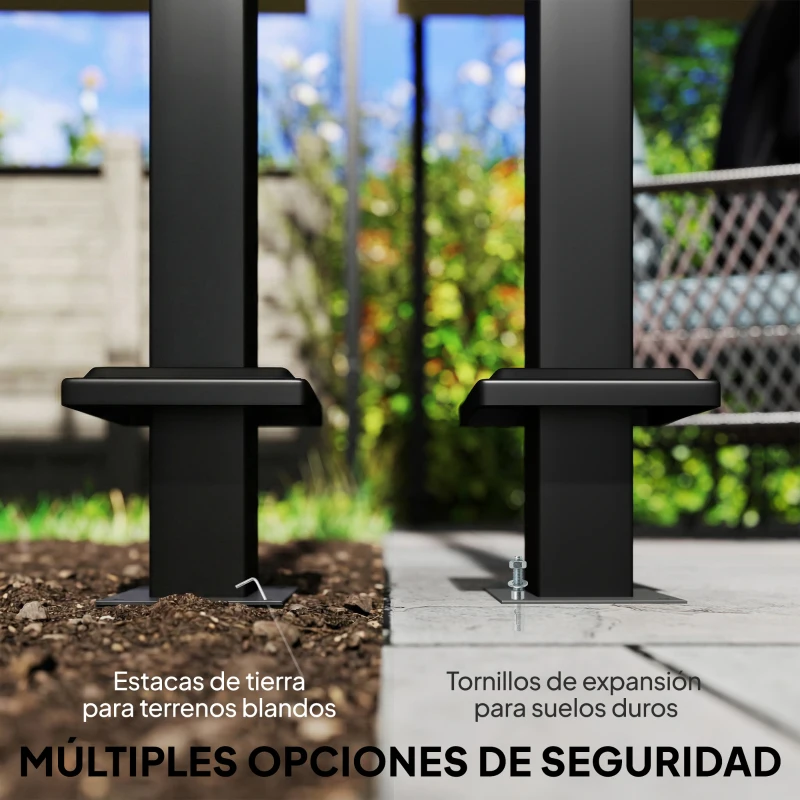 Outsunny Pérgola de Jardín 6x3 m con Techo Retráctil Protección UPF50+ Drenaje Cenador de Jardín para Patio Exterior Gris Oscuro