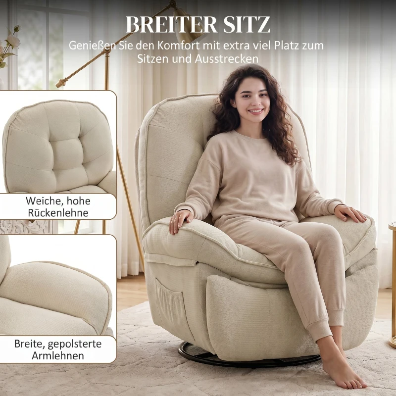 HOMCOM Relaxsessel Fernsehsessel mit Liegefunktion, Drehbarer Ruhesessel mit Wippfunktion, für Wohnzimmer, Schlafzimmer