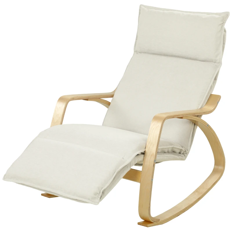 HOMCOM Fauteuil à bascule aspect lin avec repose-pieds réglable 5 positions et aspect lin, pour salon, crème blanche