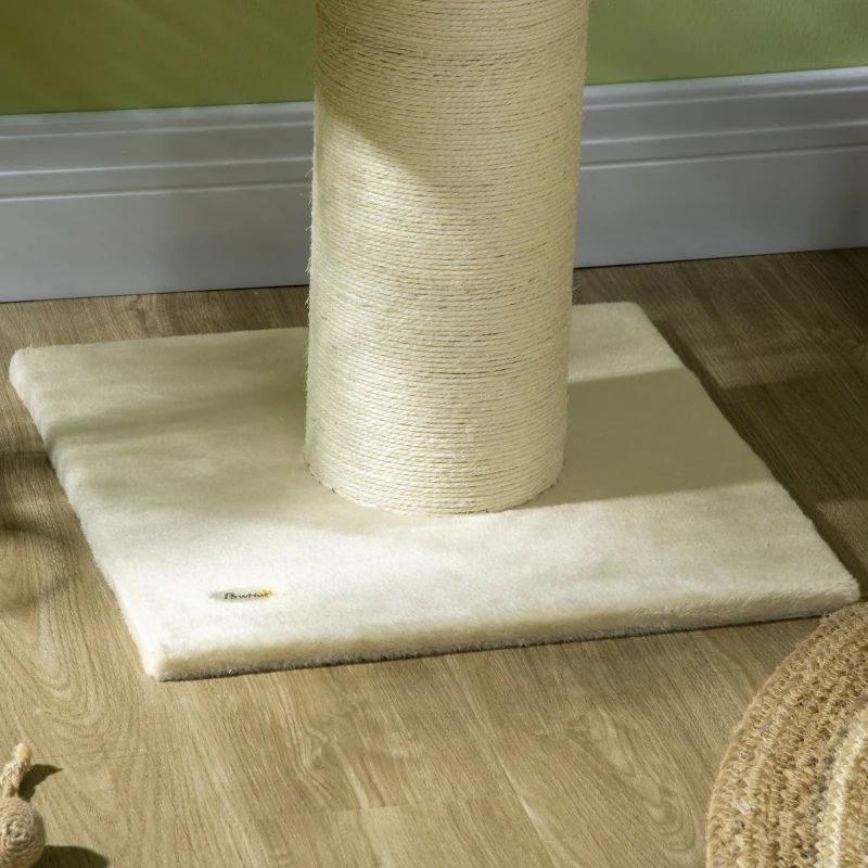 PawHut Tiragraffi per Gatti Alto 105 cm con Palo Graffiatoio in Sisal, Cestino, Pallina Sospesa, in Peluche, Beige