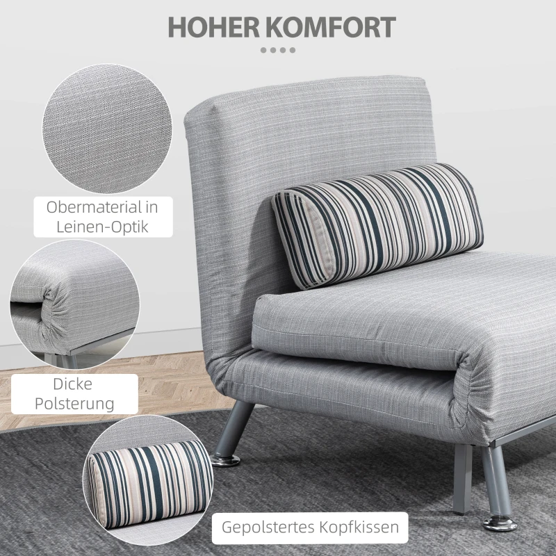 HOMCOM inklapbare slaapbank slaapzetel inklapbare matras bed logeerbed grijs bank