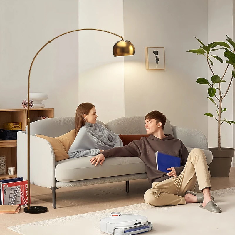 HOMCOM Stehlampe, Bogen-Design mit Marmorsockel, 167 cm, Schwarz+Gold