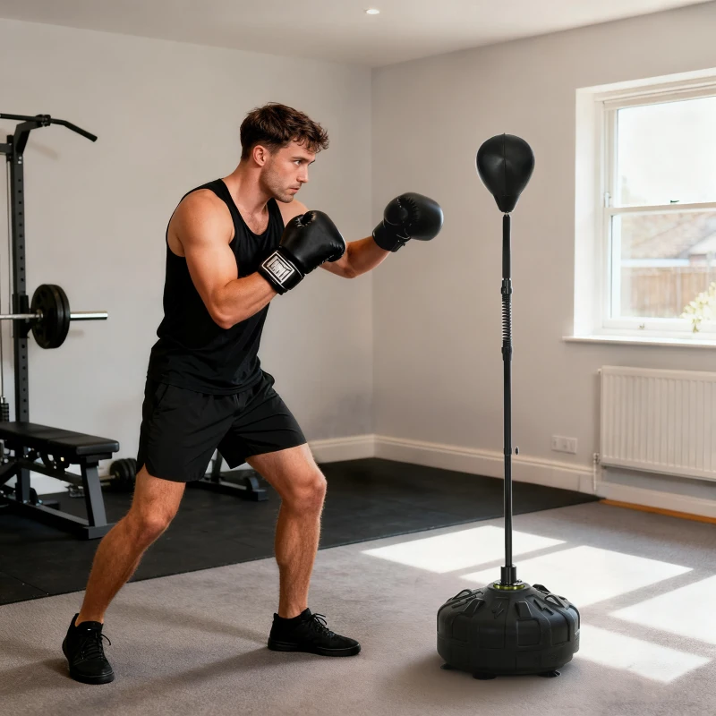 SPORTNOW Punching Ball de Podea cu Bază Reumplută și Ventuze, Înălțime Reglabilă 145-180 cm, Negru