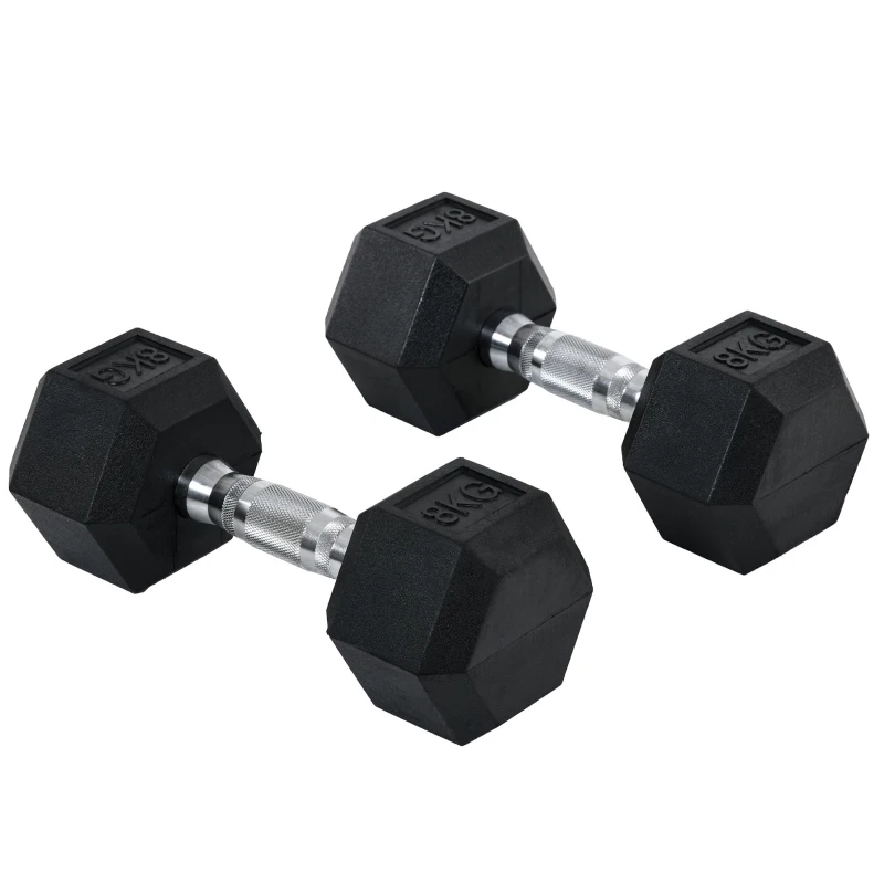 HOMCOM Set Gantere Sală 2 x 8 kg cu Mâner Antiderapant pentru Fitness Acasă, Negru