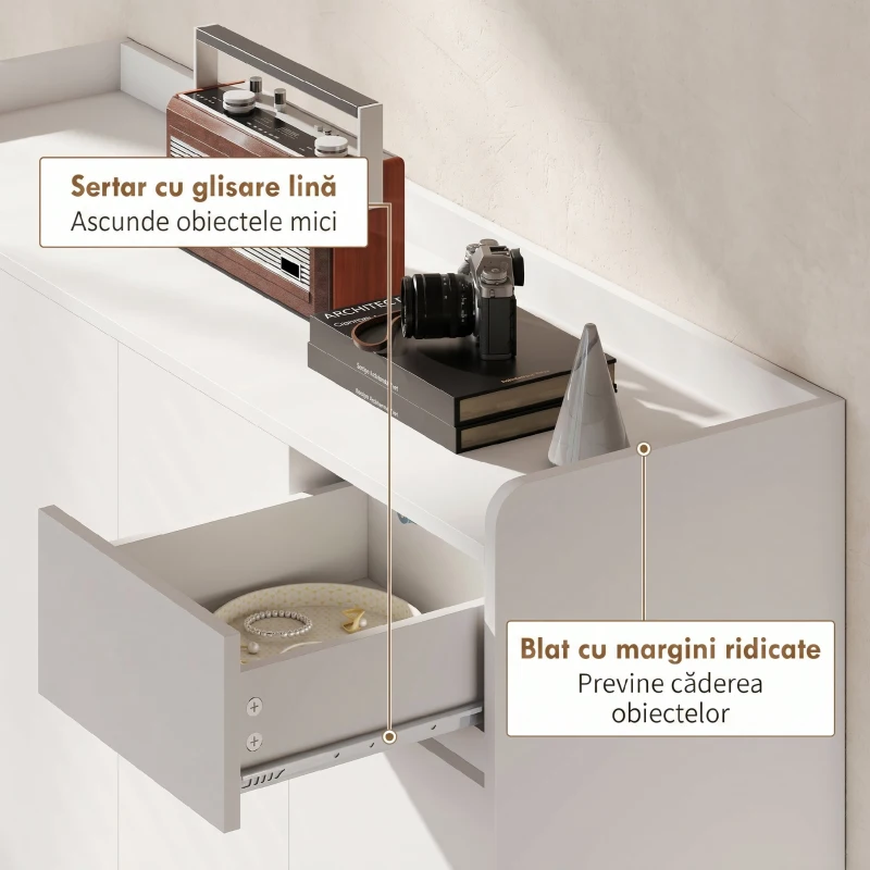 HOMCOM Pantofar Hol cu 4 Uși Push-to-Open, Rafturi Reglabile, MDF și Lemn Pin, 120x35x100 cm, Alb