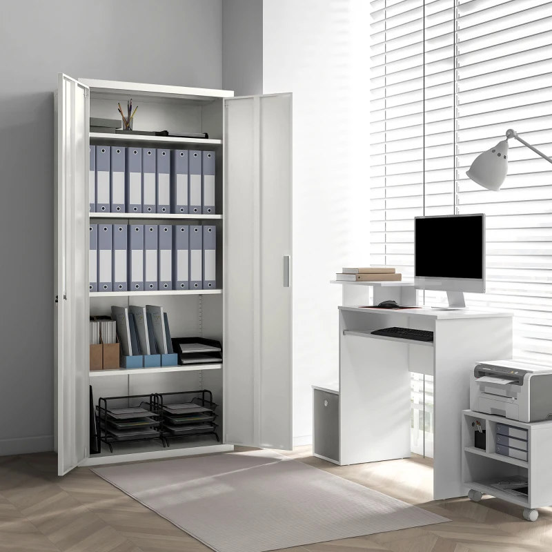 HOMCOM Armadio da Ufficio a 5 Livelli con 4 Ripiani Regolabili, in Acciaio, 80x40x180 cm, Bianco