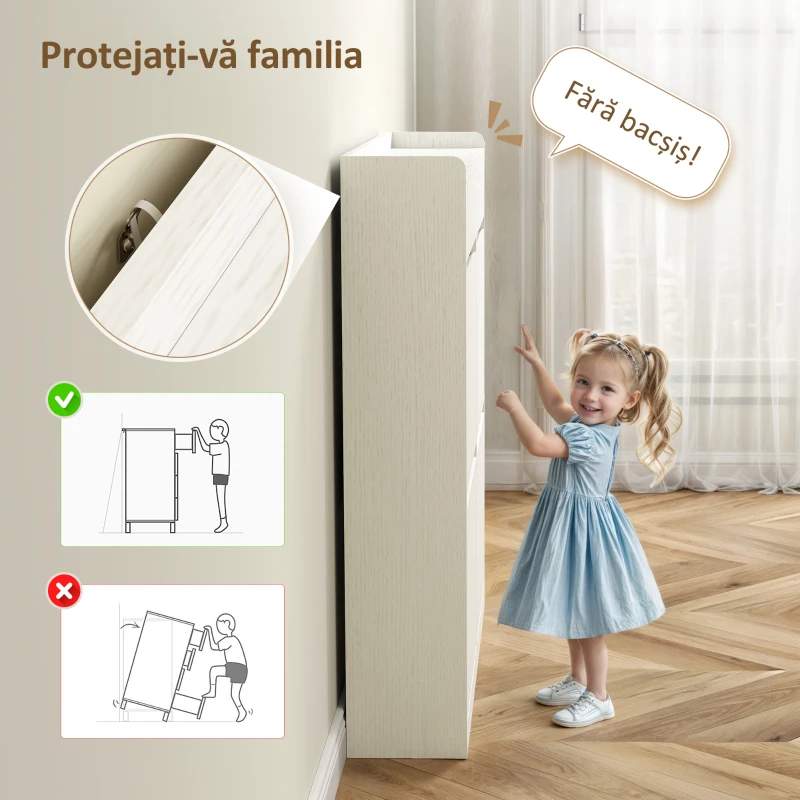HOMCOM Dulap de Pantofi Slim din Lemn cu 4 Sertare Rabatabile și 2 Sertare Glisante, 98x19,2x95,3 cm, Alb