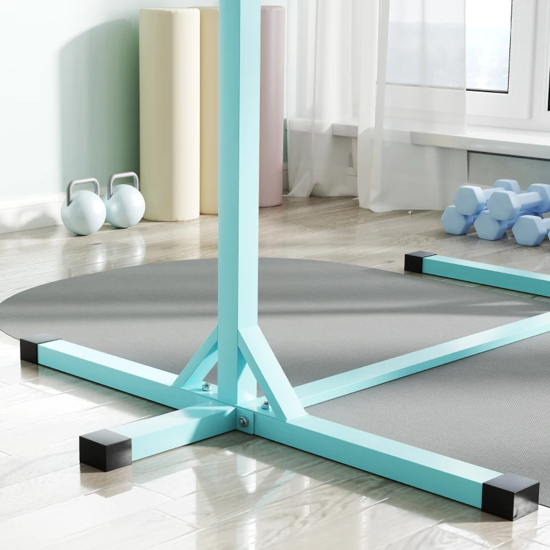 HOMCOM Gymnastik-Turnreck, Reckstange, 13-stufig höhenverstellbar, bis 75 kg belastbar, Stahl, Buchenholz, Hellblau