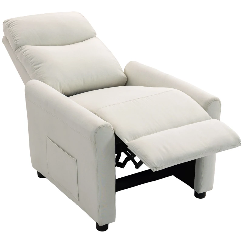 HOMCOM Fotoliu Reclinabil 135° în Material Textil cu Efect de In, Spumă, Oțel și Lemn, 73x86x100 cm, Crem