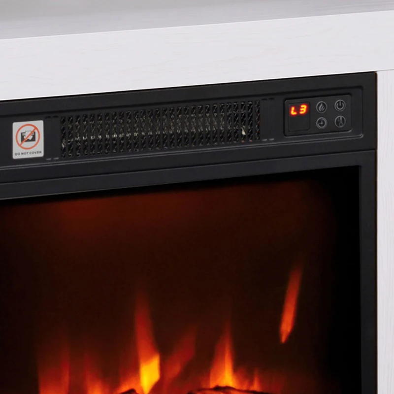 HOMCOM Lareira Elétrica 1800 W, Efeito Chama com 3 Níveis de Luminosidade, Lareira Falsa com Manto, Efeito Madeira Branco