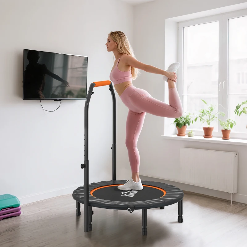 HOMCOM Cama Elástica Plegable Ø102 cm con Mango Ajustable Marco de Acero para Entrenamiento Piernas Cuerpo Negro y Naranja