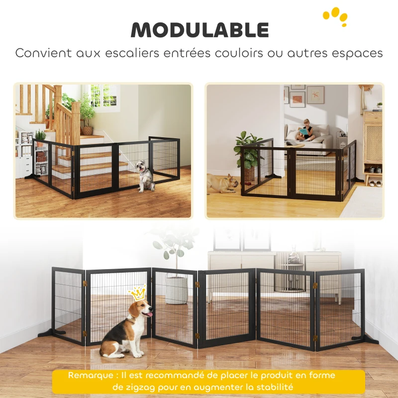 PawHut Barrière de sécurité pour chien barrière pliable à 6 panneaux avec pieds amovibles 432 x 36 x 70 cm noir