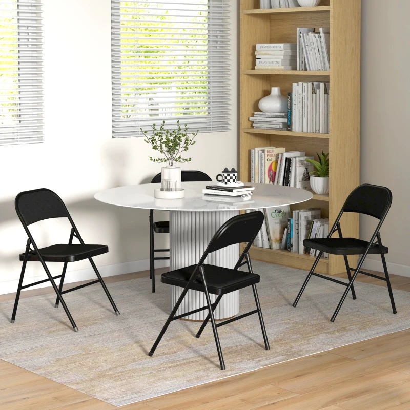 HOMCOM 4er-Set Klappstühle, Tragbare Bürostühle, Metallbeine, Faltstuhl für Büro, Empfang, Wartezimmer, Kunstleder, Schwarz