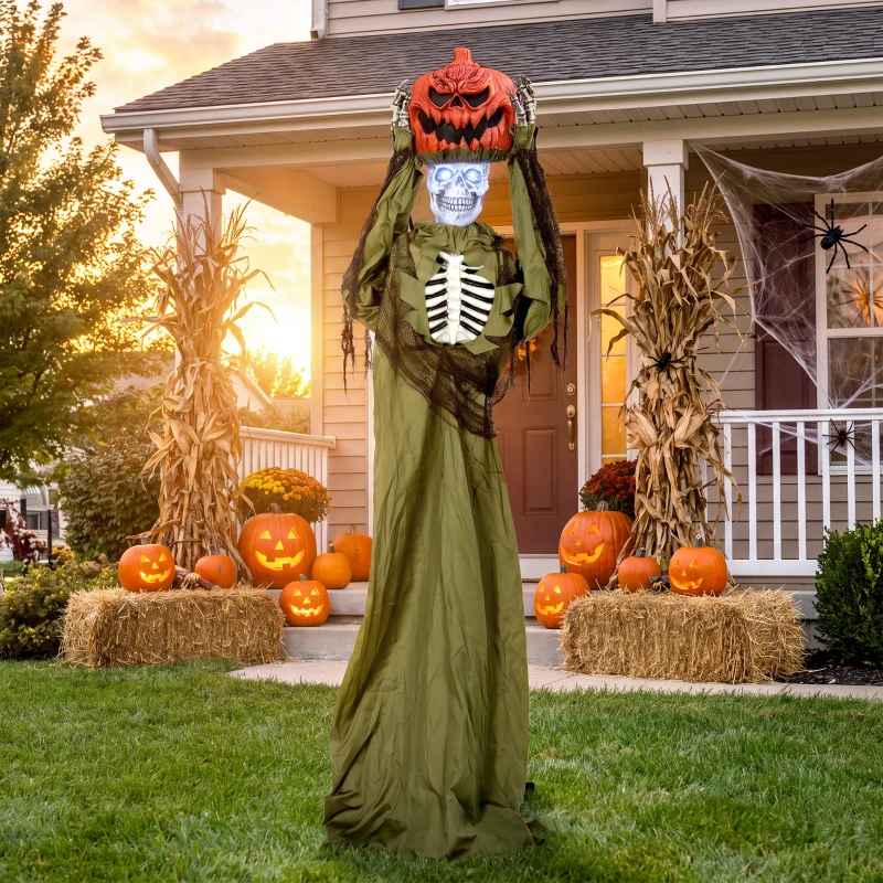 HOMCOM Animowany wyskakujący dyniowy szkielet, 173 cm, przerażająca dekoracja Halloween z oświetleniem oraz aktywacją dźwiękową i dotykową