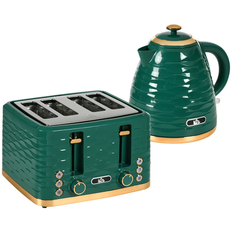 HOMCOM 2-in-1 Toaster und Wasserkocher Set, 7 Bräunungsstufen, Auftau- und Aufwärmfunktion, Grün