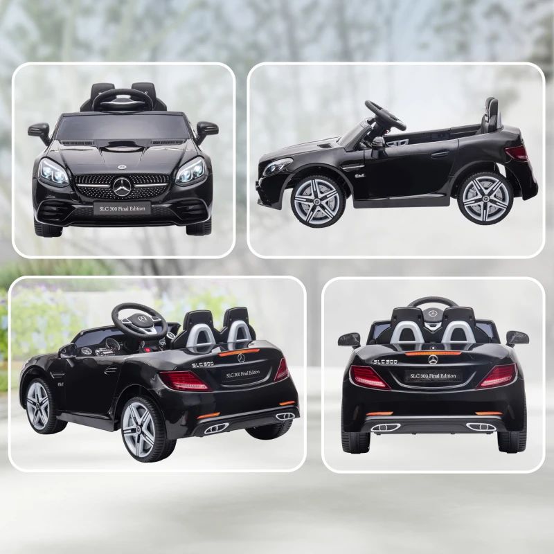AIYAPLAY Kinder-Elektroauto, mit LED-Scheinwerfern, Sicherheitsgurt, Hupe, Musik, 3-5 km/h, schwarz, 107 x 62,5 x 44cm