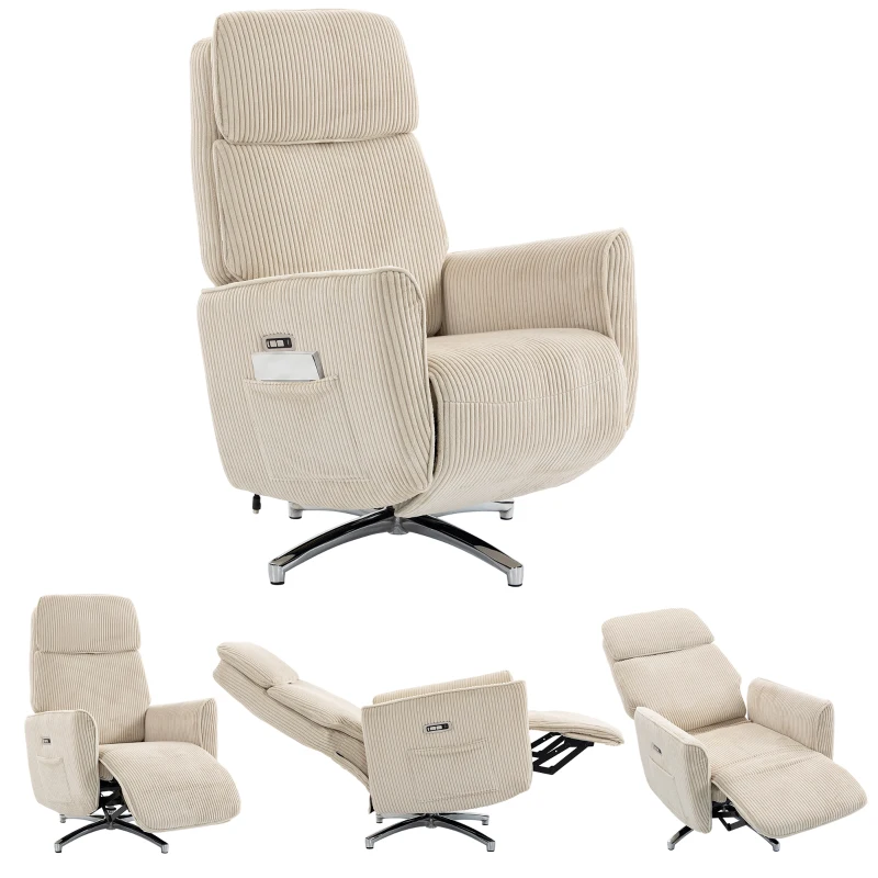 HOMCOM Relaxsessel Elektrisch Verstellbar Fernsessel mit Liegefunktion, 2 Motoren Drehbar TV Sessel mit USB-Anschluss