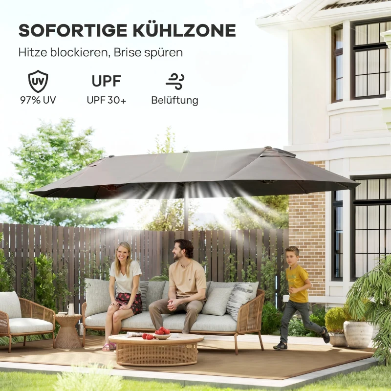 Outsunny Dubbele Zonnescherm, Dubbele Parasol 2,7m voor Tuin en Terras, Gezins, Grijs