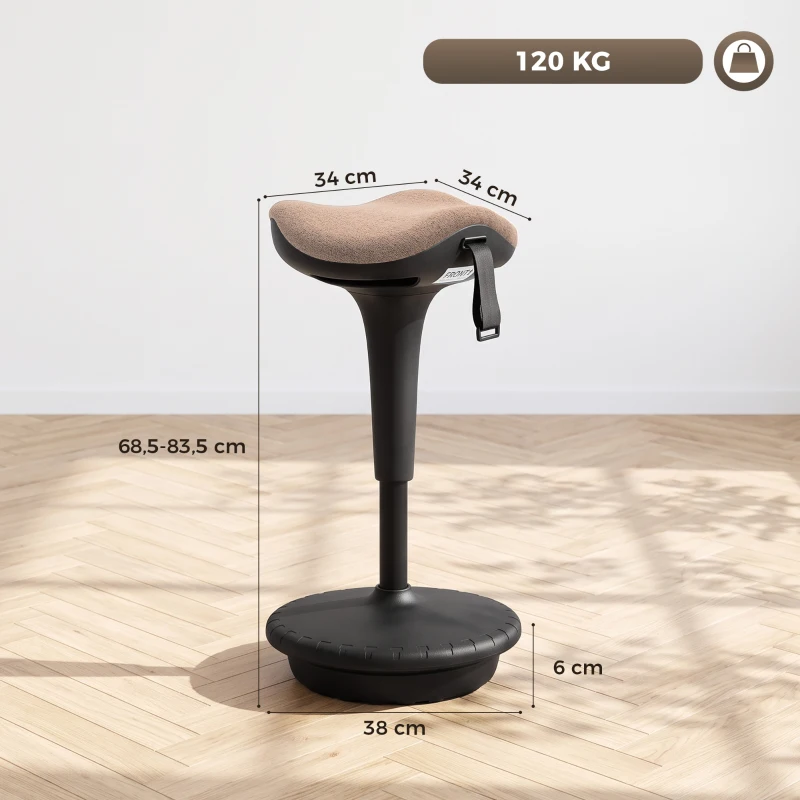 HOMCOM Balancehocker, beweglicher Sitz, drehbar, höhenverstellbar, ergonomisch, 34 x 34 x 68,5-83,5 cm, Braun(m-3)