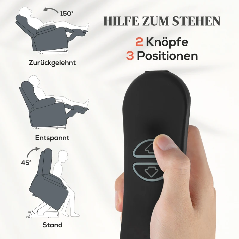HOMCOM Aufstehsessel mit weichem Cordbezug, Recliner-Sessel mit Fernbedienung und Seitentaschen, Dunkelgrau