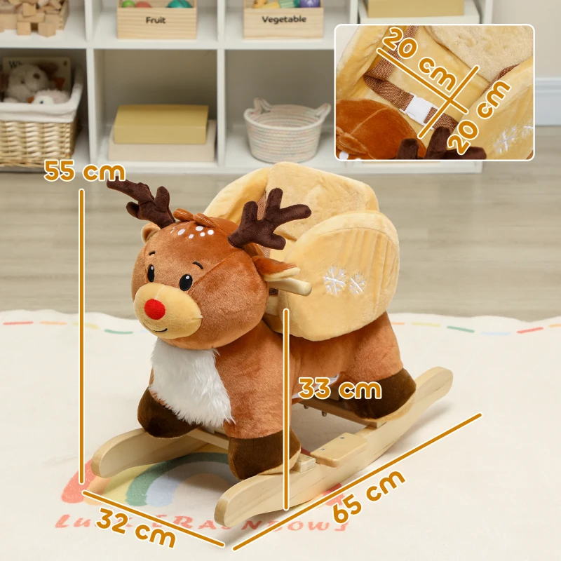 AIYAPLAY Kinder Schaukelpferd Baby Schaukeltier Rentier mit Schlaflieder, für 18-36 Monate Plüsch 65 x 32 x 55 cm Braun