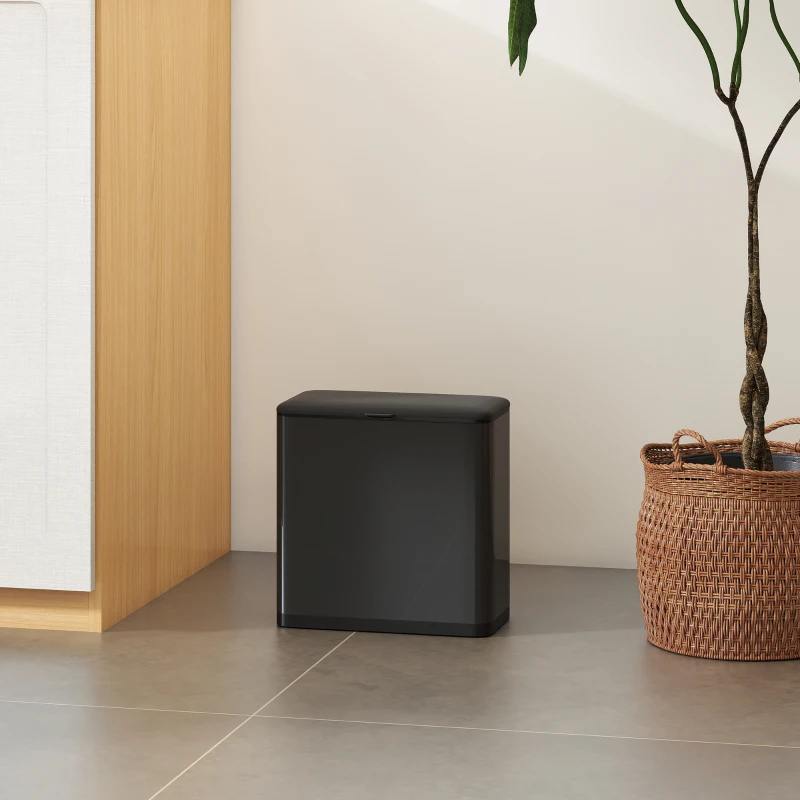 HOMCOM Pubelă 8 L cu Capac din Oțel Inoxidabil, Suspendată sau de Sine Stătătoare, 29,7x17,4x30 cm, Negru